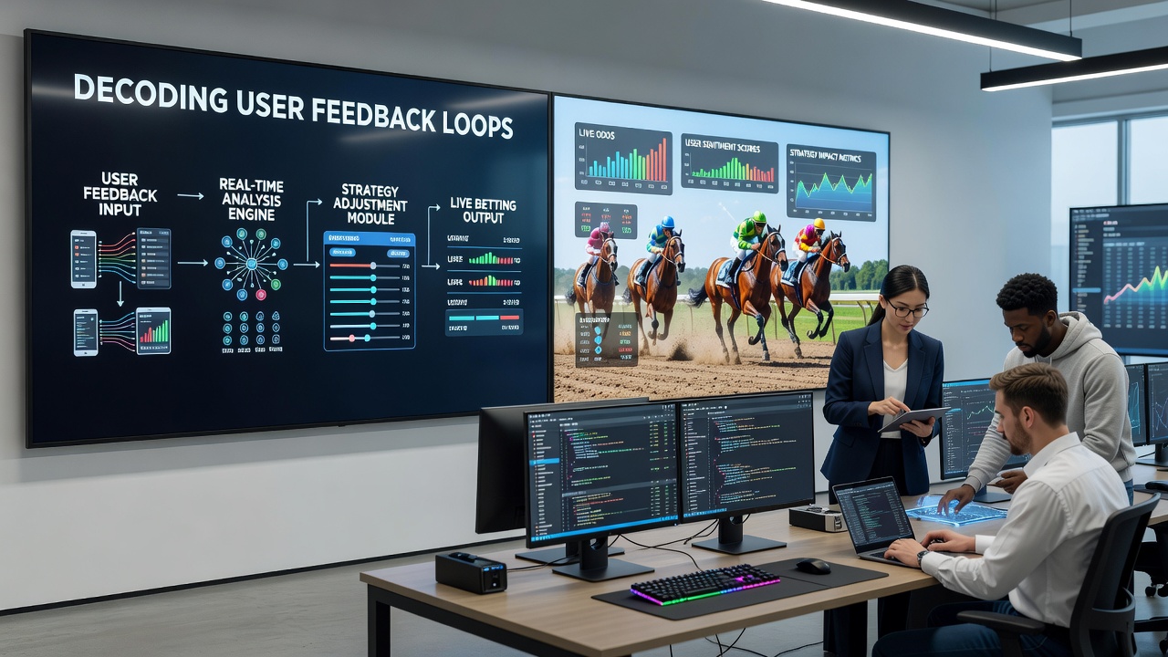 Data visualization of feedback loops connecting horse race bets with casino table promotions in a betting app dashboard