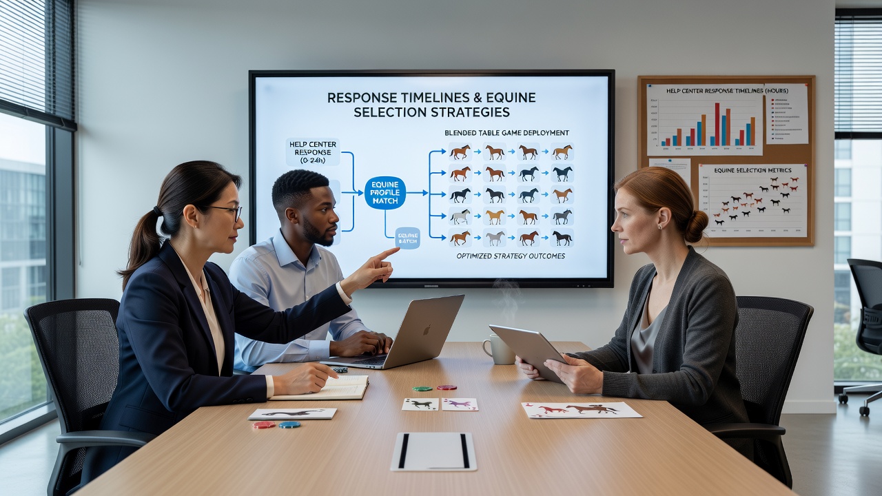 Mobile interface displaying equine selection options synchronized with active table game reward timers and support chat response indicators