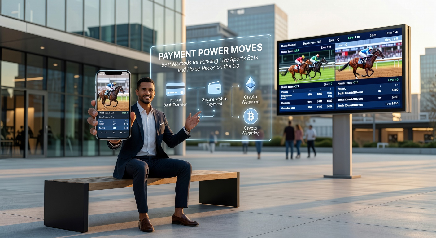 Close-up of credit card and cryptocurrency icons on a betting app interface, illustrating quick funding choices for in-play horse racing and NFL bets