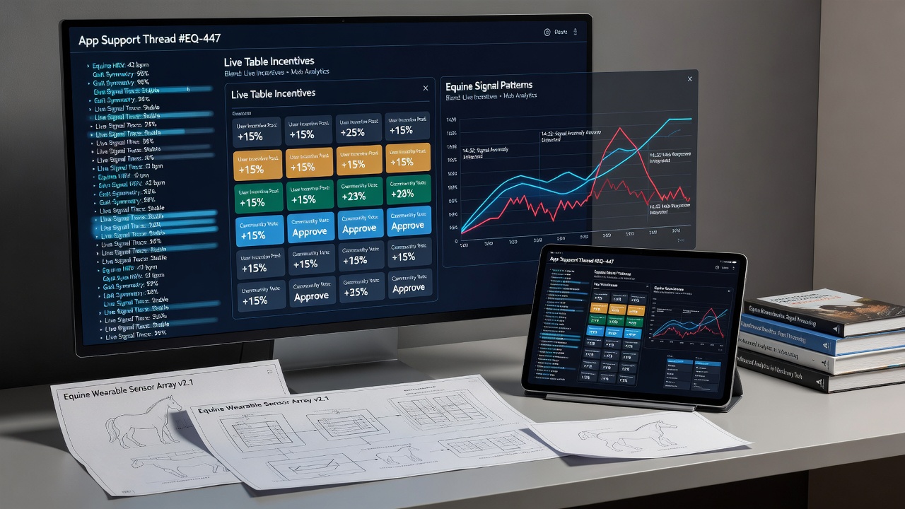 Support thread analytics showing equine signal data merged with table incentives and mobile payment flows