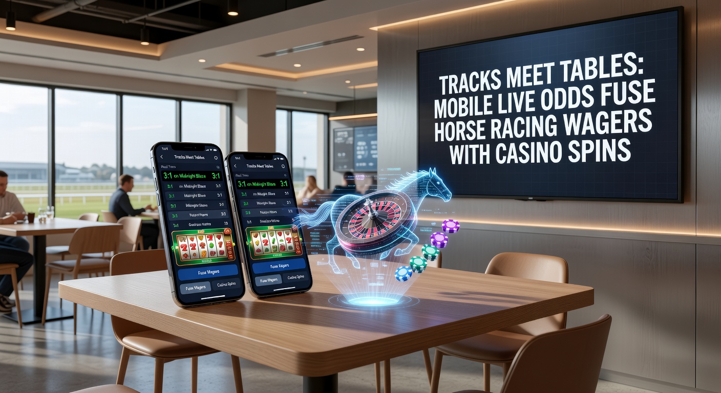 Mobile screen showing live horse racing odds overlaid on a spinning roulette wheel, highlighting the fusion of tracks and tables in real-time betting